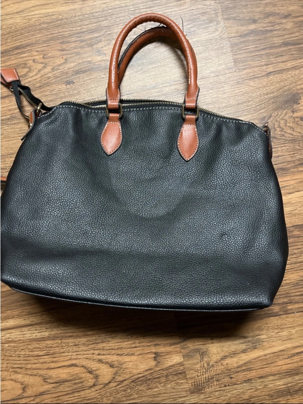 Dooney & Bourke Dillen Double Pocket Satchel in Black w/Caramel Trim - Picture 3 of 7